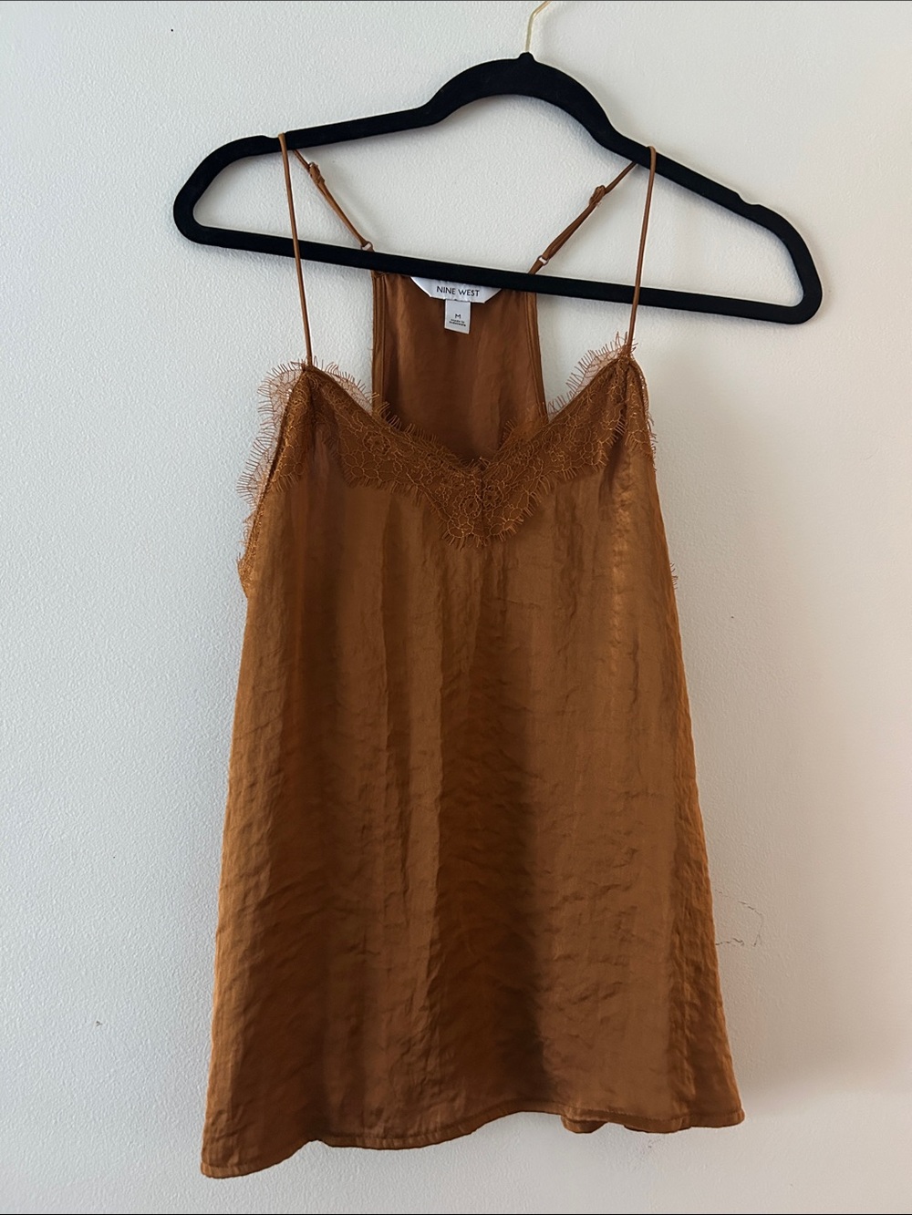 Nine West Rust-Brown Lace Trim Satin Cami